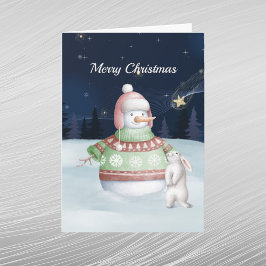 クリスマス雪だるまラビットウォーターカラーナイト シーズンカード