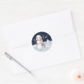 クリスマス雪だるまラビットキャロットウォーター色 ラウンドシール (封筒)