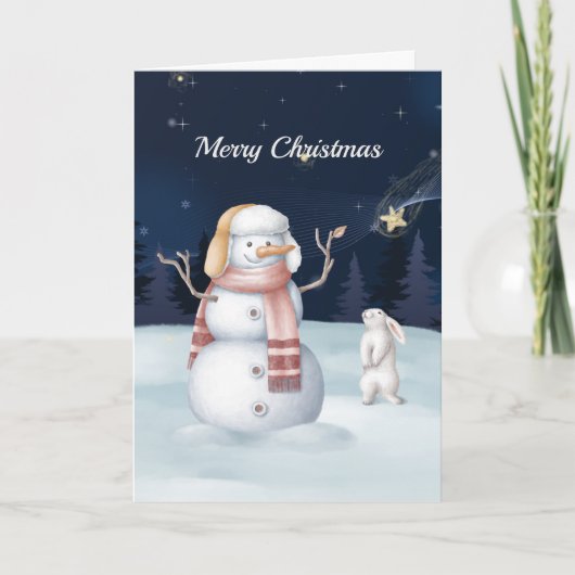 クリスマス雪だるまラビットスターウォーターカラーナイト シーズンカード (正面)