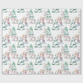 クリスマス雪だるまラビットツリーズイラストレーション ラッピングペーパー (フラット)