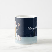 クリスマス雪だるまラビットバードハットウォーターカラーナイト コーヒーマグカップ (中央)