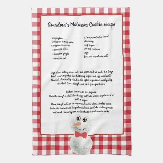 クリスマス雪だるまレシピ記念レッドプレイド キッチンタオル (縦)