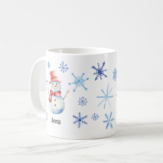 クリスマス雪だるまレッツスノーブルースノーフレーク コーヒーマグカップ (正面左)