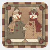 クリスマス雪だるま休日の漫画のステッカー スクエアシール (正面)