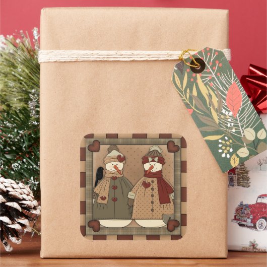 クリスマス雪だるま休日の漫画のステッカー スクエアシール (クリスマス)