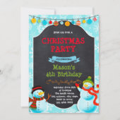 クリスマス雪だるま冬の誕生日招待状 招待状 (正面)