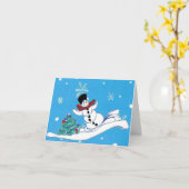 クリスマス雪だるま折り返しグリーティングカード カード (黄色い花)