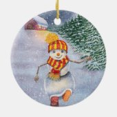 クリスマス雪だるま歩く セラミックオーナメント (裏面)