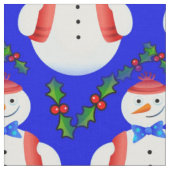 クリスマス雪だるま織物 ファブリック (クローズアップ)