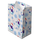 クリスマス雪だるま表面パターン ミディアムペーパーバッグ (正面アングル)