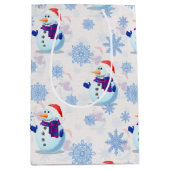 クリスマス雪だるま表面パターン ミディアムペーパーバッグ (正面)