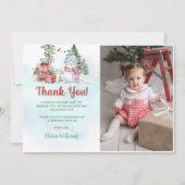 クリスマス雪だるま誕生日パーティーの写真 サンキューカード (正面)