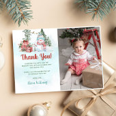 クリスマス雪だるま誕生日パーティーの写真 サンキューカード