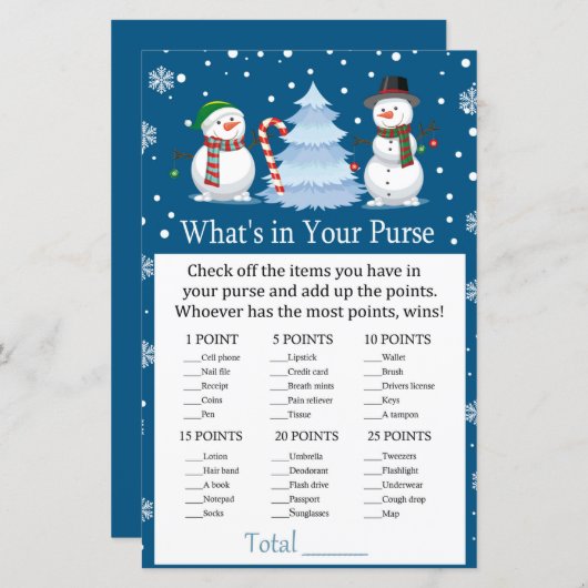 クリスマス雪だるま財布ゲームの中に何があるか (正面/裏面)