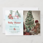 クリスマス雪だるま赤ちゃんシャワーパーティー写真 招待状 (正面)
