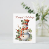 クリスマス雪だるま追加文字水の色ホリデイ シーズンポストカード (スタンド正面)