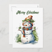 クリスマス雪だるま追加文字水の色ホリデイ シーズンポストカード (正面/裏面)