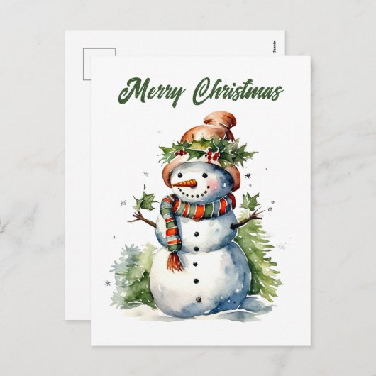 クリスマス雪だるま追加文字水の色ホリデイ シーズンポストカード (正面/裏面)