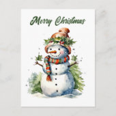 クリスマス雪だるま追加文字水の色ホリデイ シーズンポストカード (正面)