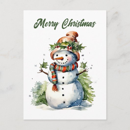 クリスマス雪だるま追加文字水の色ホリデイ シーズンポストカード (正面)