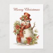 クリスマス雪だるま追加文字水の色ホリデイ シーズンポストカード (正面)