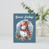 クリスマス雪だるま追加文字水の色ホリデイ シーズンポストカード (スタンド正面)