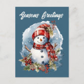 クリスマス雪だるま追加文字水の色ホリデイ シーズンポストカード (正面)