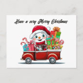 クリスマス雪だるま追加文字水の色ホリデイ シーズンポストカード (正面)