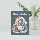 クリスマス雪だるま追加文字水の色ホリデイ シーズンポストカード (スタンド正面)