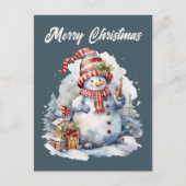 クリスマス雪だるま追加文字水の色ホリデイ シーズンポストカード (正面)