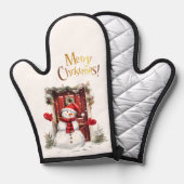 クリスマス雪だるま金ゴールドメリークリスマス文字 鍋つかみ (正面/裏面)