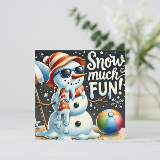 クリスマス雪だるま雪の多くのおもしろい シーズンカード (スタンド正面)