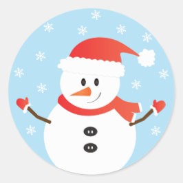クリスマス雪だるま雪片レッド ラウンドシール