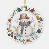 クリスマス雪だるま額縁国の画像 セラミックオーナメント (正面)