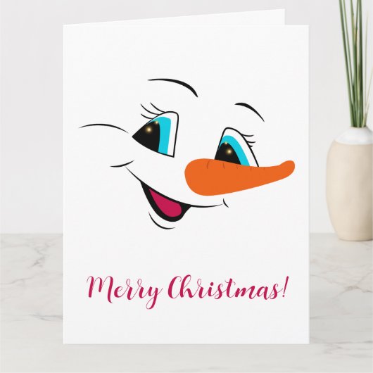 クリスマス雪だるま顔パーソナライズされたカワイホリデイ カード (正面)