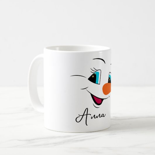 クリスマス雪だるま顔パーソナライズされたネームホリデイ コーヒーマグカップ (正面左)