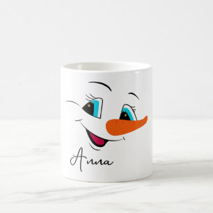 クリスマス雪だるま顔パーソナライズされたネームホリデイ コーヒーマグカップ