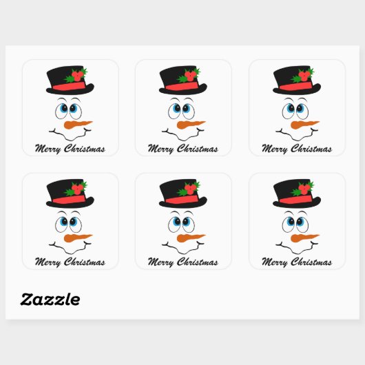 クリスマス雪だるま顔メッセージのシールを追加 スクエアシール (シート)