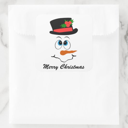 クリスマス雪だるま顔メッセージのシールを追加 スクエアシール (バッグ)