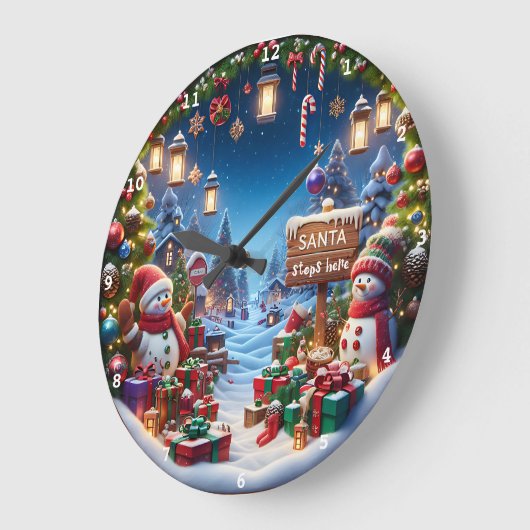 クリスマス雪だるま、オーナメントホリデーデコレーション ラージ壁時計 (傾斜)