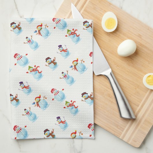 クリスマス雪だるま キッチンタオル (四つ折り)