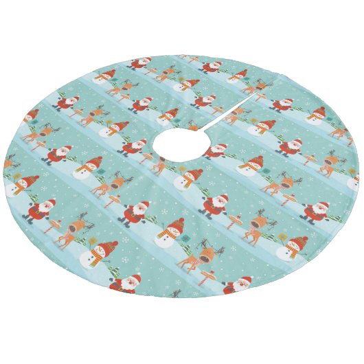 クリスマス雪だるま、サンタとルドルフ フリース ツリースカート (アングル)