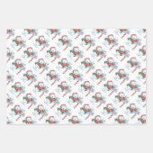 クリスマス雪だるま、サンタクロースとルドルフ ラッピングペーパーシート (正面3)