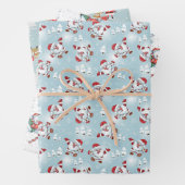 クリスマス雪だるま、サンタクロースとルドルフ ラッピングペーパーシート (インサイチュ)