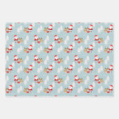 クリスマス雪だるま、サンタクロースとルドルフ ラッピングペーパーシート (正面3)