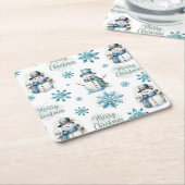 クリスマス雪だるま スクエアペーパーコースター (アングル)