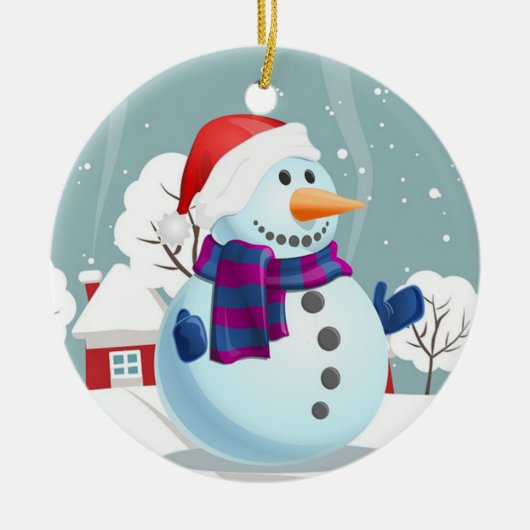 クリスマス雪だるま セラミックオーナメント (正面)