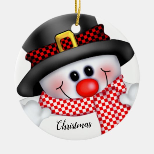 クリスマス雪だるま セラミックオーナメント (正面)