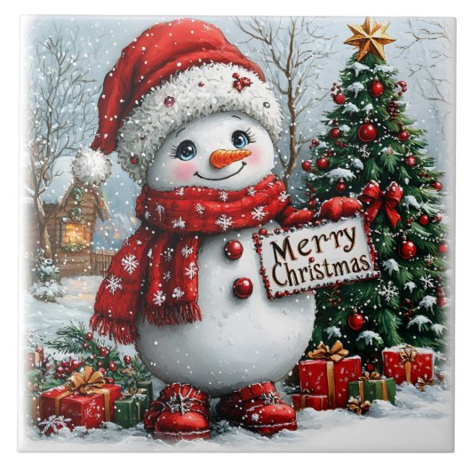 クリスマス雪だるま タイル (正面)