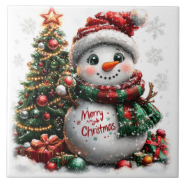 クリスマス雪だるま タイル